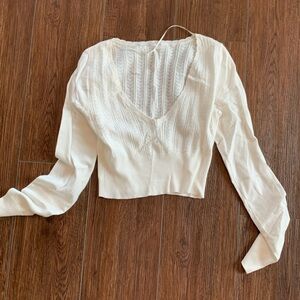 Ivory pointelle crop sweater